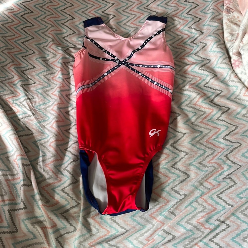 pink and red gymnastics leotard
